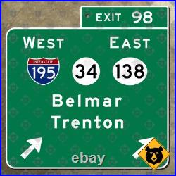 New Jersey parkway exit 98 Belmar Trenton interstate 195 road sign Garden 16x16 New Jersey parkway exit 98 Belmar Trenton interstate 195 road sign Garden 16x16
