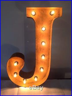 New Rustic Metal Letter J Light Marquee Sign Wall Decoration 24 Vintage