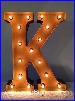 New Rustic Metal Letter K Light Marquee Sign Wall Decoration 24 Vintage (Knox)