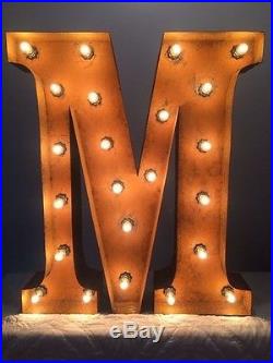 New Rustic Metal Letter M Light Marquee Sign Wall Decoration 24 Vintage