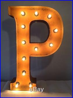 New Rustic Metal Letter P Light Marquee Sign Wall Decoration 24 Vintage