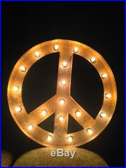 New Rustic Metal Peace Sign Light Marquee Sign Wall Decoration 24 Vintage