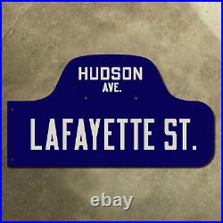 New York Brooklyn Lafayette Street Hudson Avenue humpback road sign 16x9
