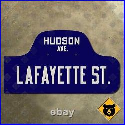 New York Brooklyn Lafayette Street Hudson Avenue humpback road sign 22x12