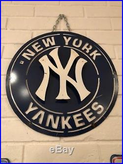 New York Yankees Retro Distressed Metal 14 Round Logo Sign Vintage Looking
