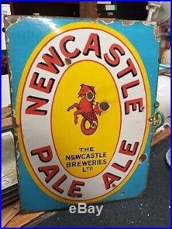 Newcastle fish Sign enamel metal tea shop display antique vintage brewery ale