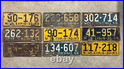 Nine West Virginia license plates lot 1953 1954 1956 rusty antique garage decor