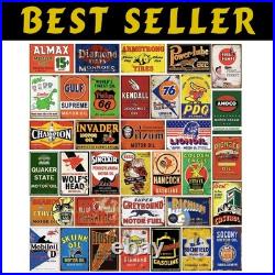 Nostalgic 35-Piece Vintage Metal Sign Collection Perfect for Garage or Bar