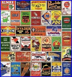 Nostalgic 35-Piece Vintage Metal Sign Collection Perfect for Garage or Bar