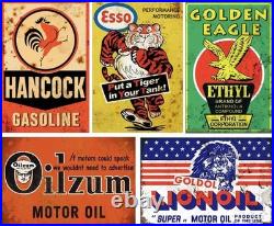 Nostalgic 35-Piece Vintage Metal Sign Collection Perfect for Garage or Bar