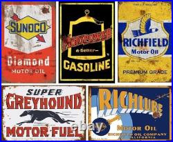 Nostalgic 35-Piece Vintage Metal Sign Collection Perfect for Garage or Bar