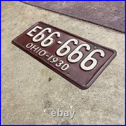 Ohio 1930 license plate E 66 666 five sixes white maroon embossed triple 6 devil