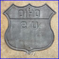 Ohio US route blank highway marker road sign 1930s shield embossed 16x16 0652