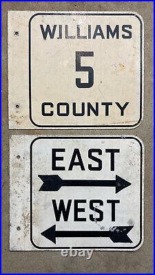 Ohio Williams County road sign PAIR highway route 5 EAST WEST arrows two sided