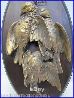 Old Game Bird Plaque three life size metal hanging birds wood wall mount ornate