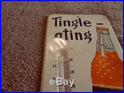 Old Vintage 1950's Sun Crest Orange Soda Pop Bottle 14 Metal Thermometer Sign