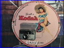 Old Vintage Dated 1953 Kodak Porcelain Camera Metal Sign Poto Photograph