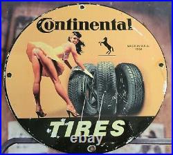 Old Vintage Dated 1964 Continental Tires Porcelain Metal Gas Station Pump Sign