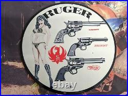 Old Vintage Dated 1968 Ruger Porcelain Metal Hunting Gun Dealer Sign Hunt