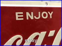 Old Vintage Enjoy Coca Cola Metal Sign 24x10 Embossed AM 2 8 Soda Pop