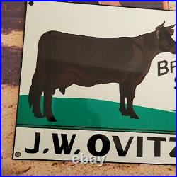 Old Vintage J. W. Ovitz Cattle Beef Porcelain Heavy Metal Sign Cow Dariy Animal