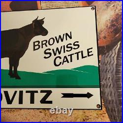 Old Vintage J. W. Ovitz Cattle Beef Porcelain Heavy Metal Sign Cow Dariy Animal