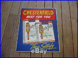 Old Vtg Original Chesterfield Best For You Cigarettes Tin Litho Metal Sign
