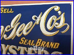 Old Vtg Wh Mr Mcgee & Co Seal Brand Baltimore Oyster Desperate Sign Metal 15 X 7