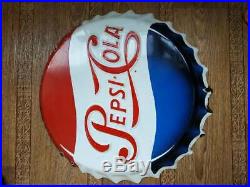 Origina Large Vintage Pepsi Cola Soda Pop Bottle Cap Metal SignNice very old