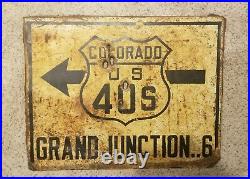 Original 1920s Vintage COLORADO U. S. HIGHWAY ROUTE 40S ARROW Road Metal Sign