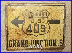 Original 1920s Vintage COLORADO U. S. HIGHWAY ROUTE 40S ARROW Road Metal Sign