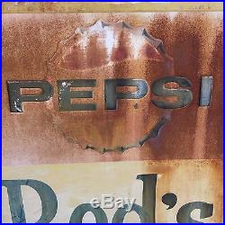 Original 1950's Pepsi Red's Soda Barber Shop Metal Sign Man Cave 27 x 39 Vintage