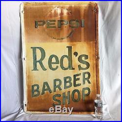 Original 1950's Pepsi Red's Soda Barber Shop Metal Sign Man Cave 27 x 39 Vintage