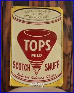 Original 1950's TOPS MILD SCOTCH SNUFF Embossed Metal Vintage TOBACCO SIGN