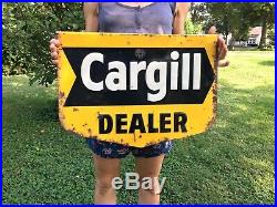 Original 1950s Vtg Tin Metal Cargill Dealer Feed Seed Sign Corn Farm Tractor