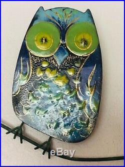 Original 1960s Vintage Curtis Jere Enameled Metal Owl Family Sculpture Signed