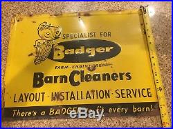 Original Badger Vintage Metal Embossed Sign Barn Cleaners Farm Equipment Dealer