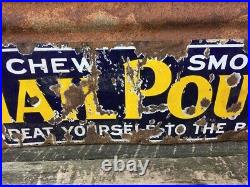 Original Chew Mail Pouch Tobacco Sign Vintage Porcelain Metal 12x42 Antique Sign