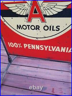 Original Flying A VEEDOL Motor Oil Tombstone Street Talker Sign vintage metal
