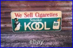 Original Kool Cigarette Sign Old Tobacco Sign Vintage Metal 11 x 26 Antique