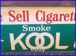 Original Kool Cigarette Sign Old Tobacco Sign Vintage Metal 11 x 26 Antique