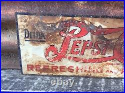 Original Pepsi Cola Sign 5 Cent Vintage Double Dot Soda Pop Metal Sign 6 1/4x17