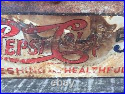Original Pepsi Cola Sign 5 Cent Vintage Double Dot Soda Pop Metal Sign 6 1/4x17