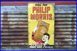 Original Phillip Morris Tobacco Sign Vintage Metal Large 20x35 Antique Sign