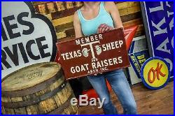 Original Rare MEMBER TEXAS Sheep & Goat Raisers Assn Inc. Metal Sign Vintage