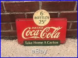 Original Tin Metal Coke Coca Cola Soda Sign Vintage Antique