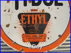 Original Tydol Ethyl 30 Porcelain Double Sided Sign Metal Vintage Gas Station