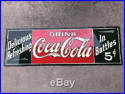 Original Vintage 1940s Coca Cola Embossed Metal Sign Drink Coca Cola