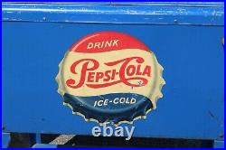 Original Vintage 1950's Pepsi Cola Soda Pop Cooler Metal Vending Machine Sign