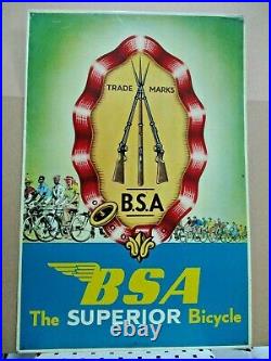 Original Vintage BSA Bicycle Sign 28 metalic advertising shop NOS 1950s